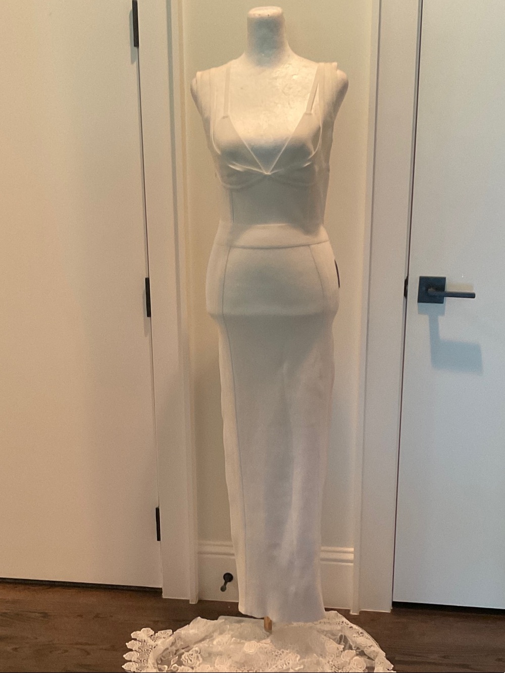 Herve Leger Ivory Sleeveless Fitted Maxi Dress